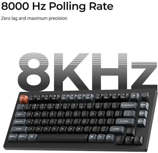Keychron V1 Ultra 8K V1U-D3 Wireless Gaming Mechanical Keyboard 75% with Keychron Silk POM Brown Switches and RGB Lighting English US