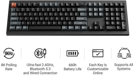 Keychron V6 Ultra 8K V6U-D4 Wireless Gaming Mechanical Keyboard with Keychron Silk POM Banana Switches and RGB Lighting English US