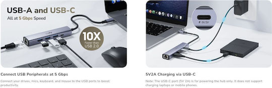 Cudy Hub 5 Θυρών USB 3.0 με σύνδεση USB-C Γκρι