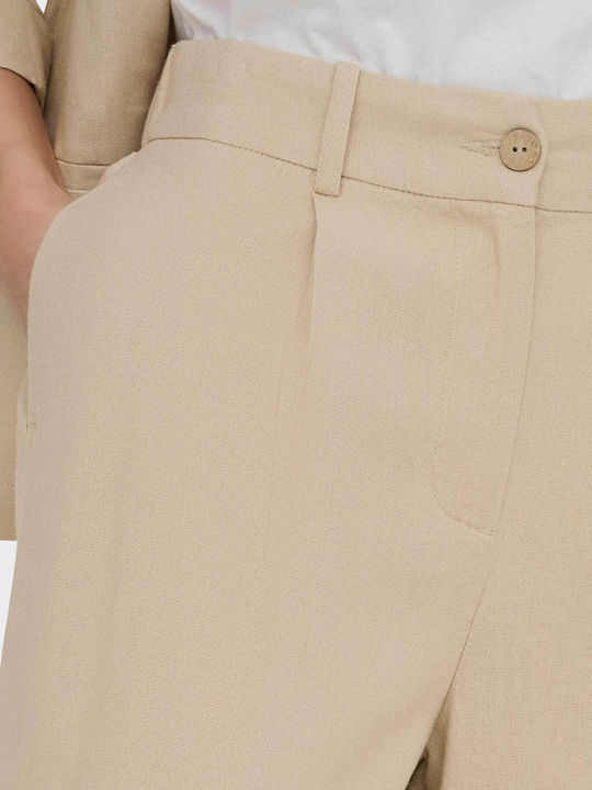 Women's Linen High Waist Shorts Beige