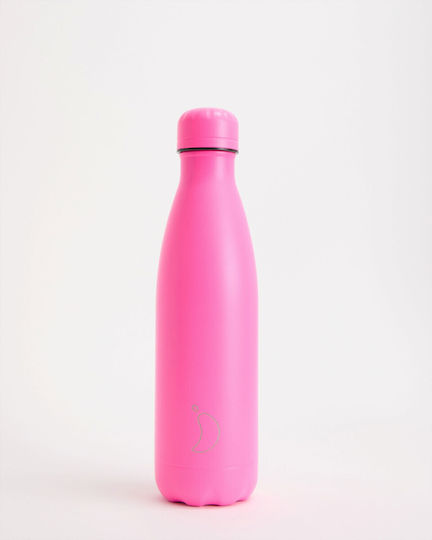 Chilly's All Matte Monochrome Bottle Thermos Stainless Steel BPA Free 500ml Fluro Pink