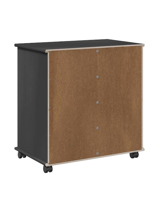 Office Cabinet Made of Solid Wood with Wheels & Drawers Natural 63.5x39x65.5cm