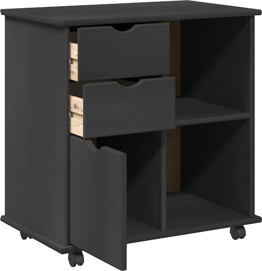 Office Storage Drawer from Solid Wood with Wheels Natural 63.5x39x65.5cm