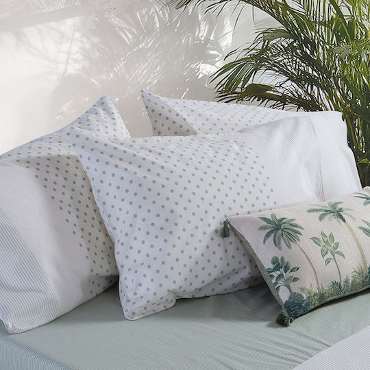 Nef-Nef Homeware Donter Pillowcase with Envelope Cover Ecru/Green 52x72cm