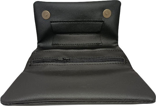 Rollit Tobacco Pouch Made of Black Artificial Leather Handmade with Magnetic Closure 15.5x8cm