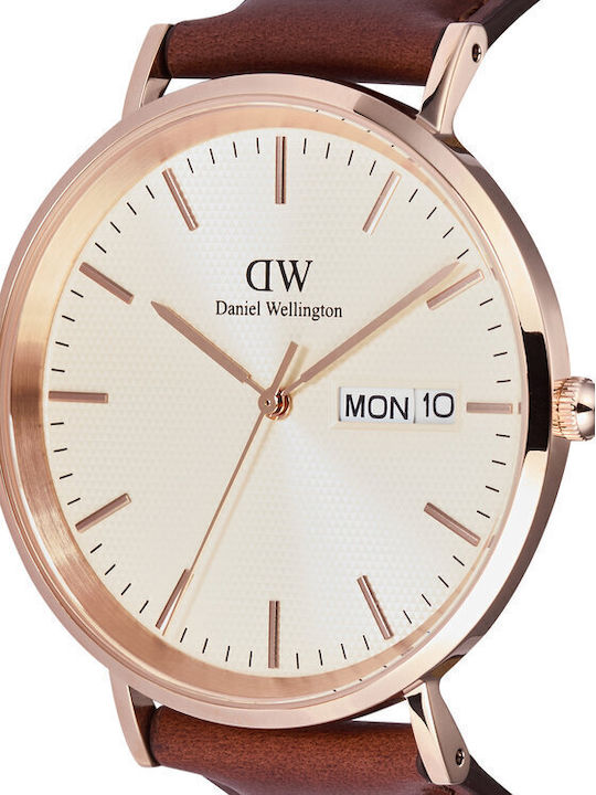 Daniel Wellington Ceas de Damă cu Curea din Piele Maro cu Baterie
