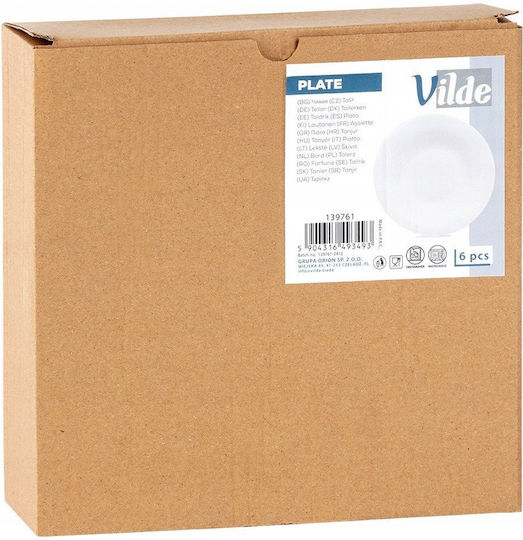 Vilde Πιάτο Βαθύ Γυάλινο Λευκό με Διάμετρο 21.5cm 6τμχ