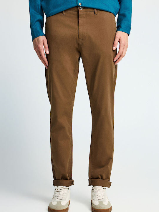 Men's Chino Elastic Regular Fit Brown Trousers
