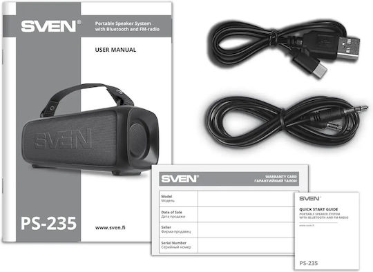 Sven PS-235 Ηχείο Bluetooth 12W με Ραδιόφωνο και Διάρκεια Μπαταρίας έως 12 ώρες Μαύρο