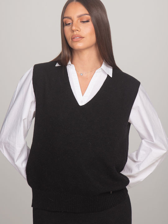Winter Women's Tunic Sleeveless with V-Neck Black