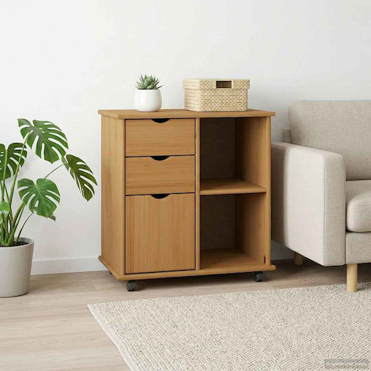Office Storage Drawer from Solid Wood with Wheels Brown 63.5x39x65.5cm