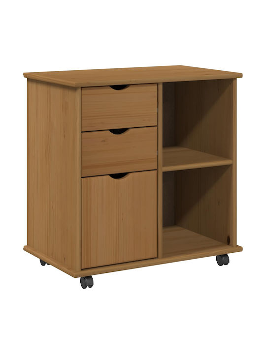 Office Cabinet Made of Solid Wood with Wheels & Drawers Brown 63.5x39x65.5cm