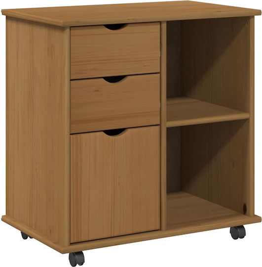 Office Storage Drawer from Solid Wood with Wheels Brown 63.5x39x65.5cm