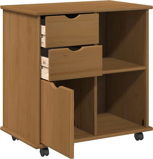 Office Storage Drawer from Solid Wood with Wheels Brown 63.5x39x65.5cm