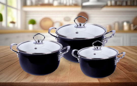 Mg Home Rustico Töpfe Set aus Rostfreiem Stahl mit Emaille Innenbeschichtung 3-tlg