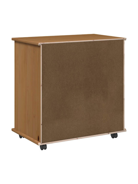 Office Cabinet Made of Solid Wood with Wheels & Drawers Brown 63.5x39x65.5cm