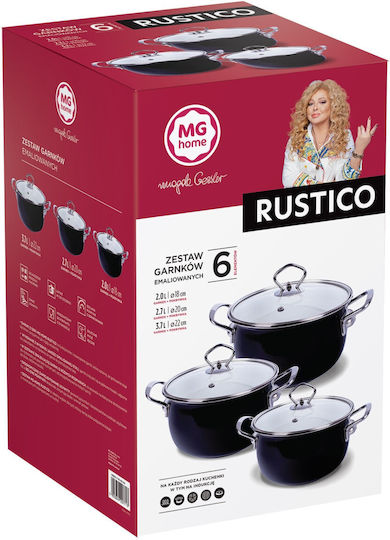 Mg Home Rustico Töpfe Set aus Rostfreiem Stahl mit Emaille Innenbeschichtung 3-tlg