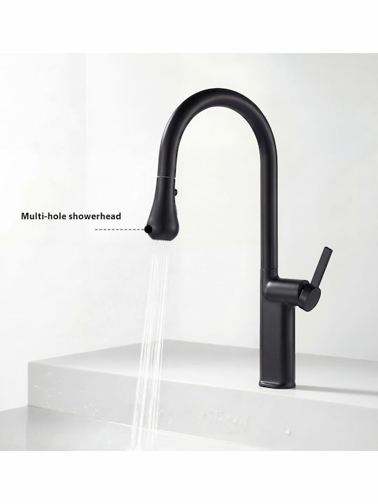 Naron Tall Kitchen Faucet Counter with Shower Black