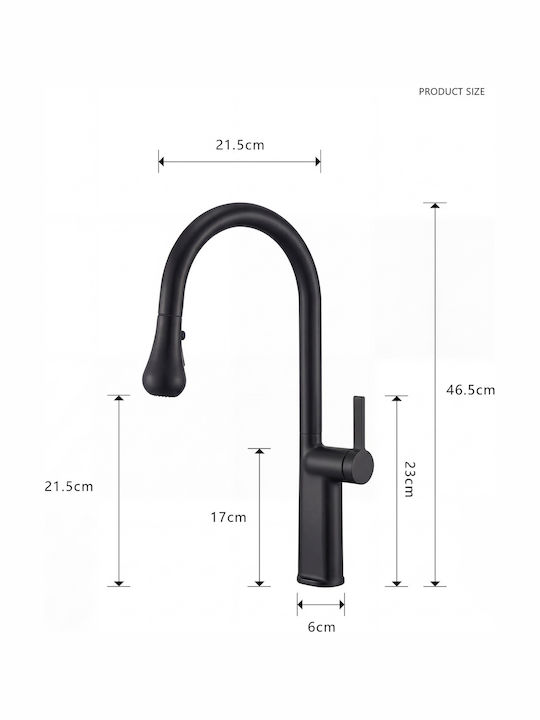 Naron Tall Kitchen Faucet Counter with Shower Black