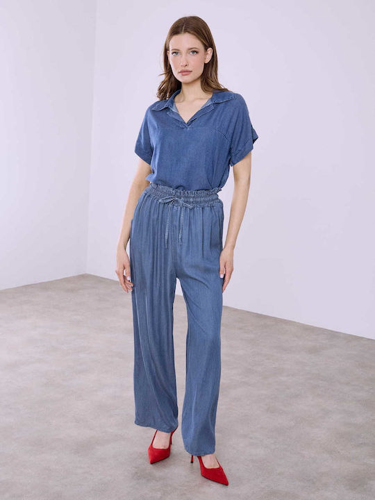 Celestino Women's Pantaloons Denim Look Loose Fit Blue