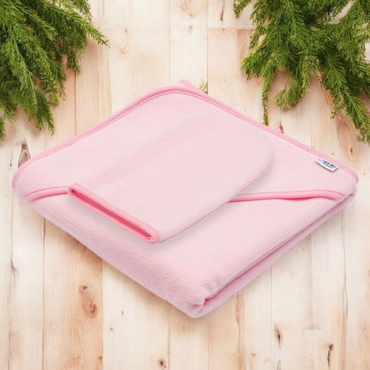 New Baby Βρεφική Κάπα-Μπουρνούζι με Κουκούλα Pink 80x80εκ.