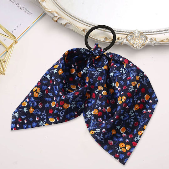 Elastic Scarf Hair Ribbon In Veil Flowered Romantic Navy Blue