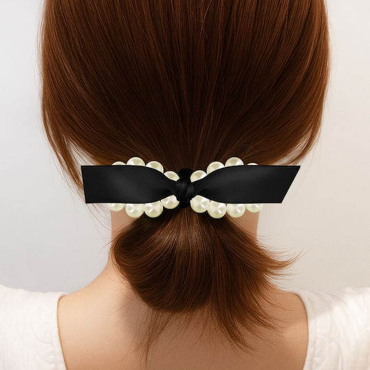Elastic Trend Hair Beaded Satin Knot Subtil Black