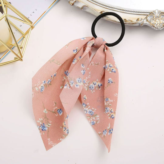 Elastic Haargummi Mit Blumenmuster Schleife In Romantischem Rosa Pfirsich