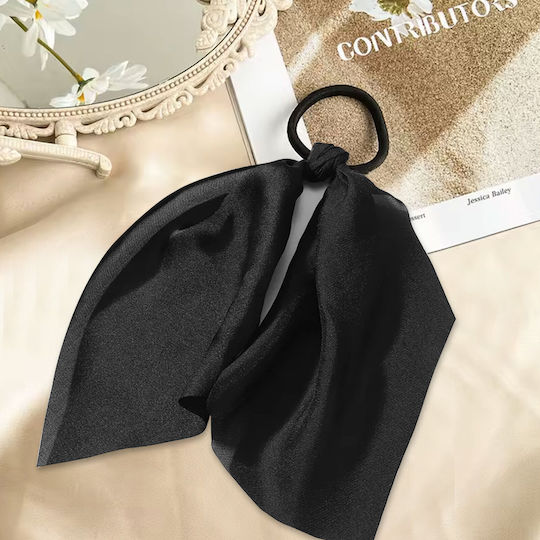 Elastic Scarf Hair Ribbon In Satin Solid Black