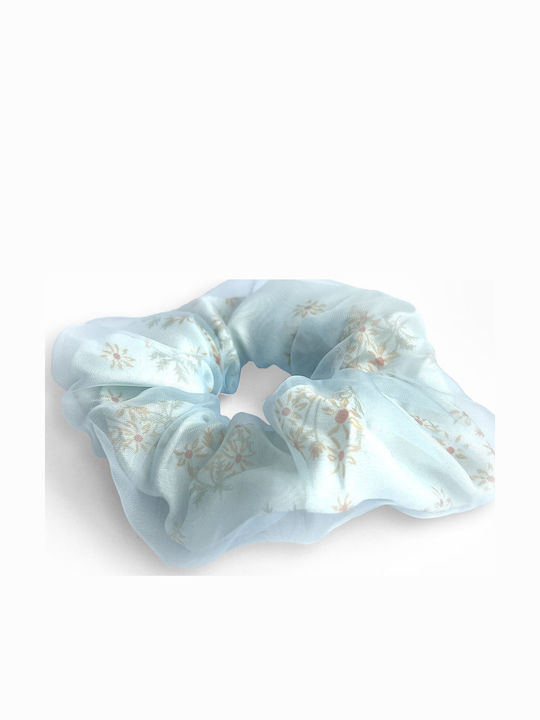 Classic Cabbage Double Draped Flowered Hair In Delicate Veil Blue