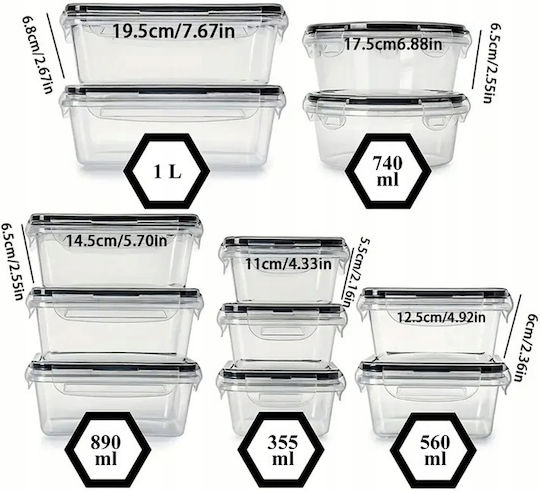 Set Cutii De Prânz Din Plastic Transparente 5cm 12 Bucăți