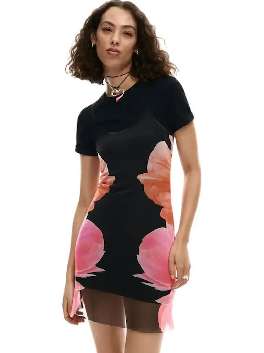 Καλοκαιρινό Mini T-shirt Φόρεμα Πλεκτό Μαύρο