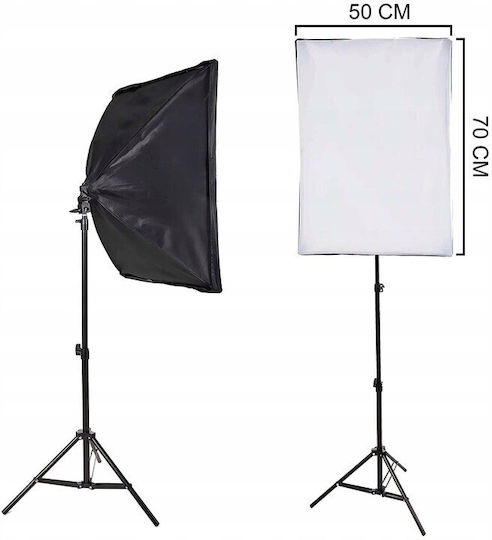 Set 2 Softboxuri Zola Lumină Continuă 5500 K 2 Becuri 30w 50x70 Cm Trepied Reglabil 95-200 Cm Filet 1/4" Aluminiu ABS Negru