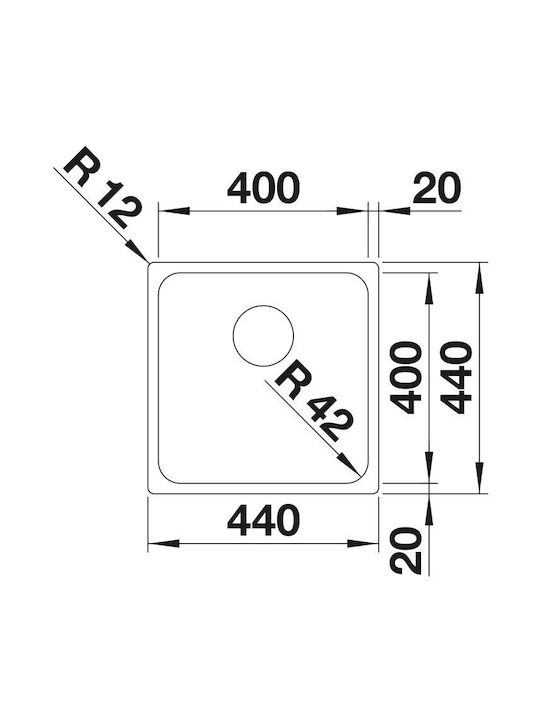 Blanco Solis 400-if Undermount Kitchen Sink Inox Brushed L44xW44cm Gray