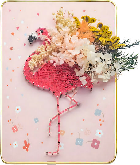 Set Creativ De Broderie Artă Cu Sfori Zola Lumini Led Placă De Lemn Perforată Suport Sfori Colorate Design Flori Flamingo 21 X 30 Cm