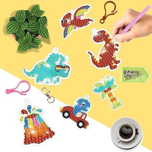 Set Breloc Mozaic Diamant Zola 15 Modele Dinozauri Pentru Copii Pietre Colorate Autocolante Multicolore