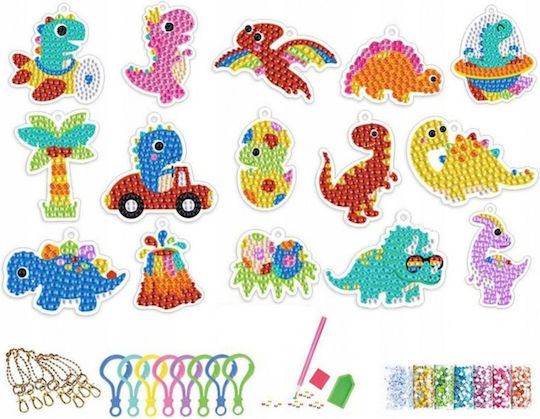Set Breloc Mozaic Diamant Zola 15 Modele Dinozauri Pentru Copii Pietre Colorate Autocolante Multicolore