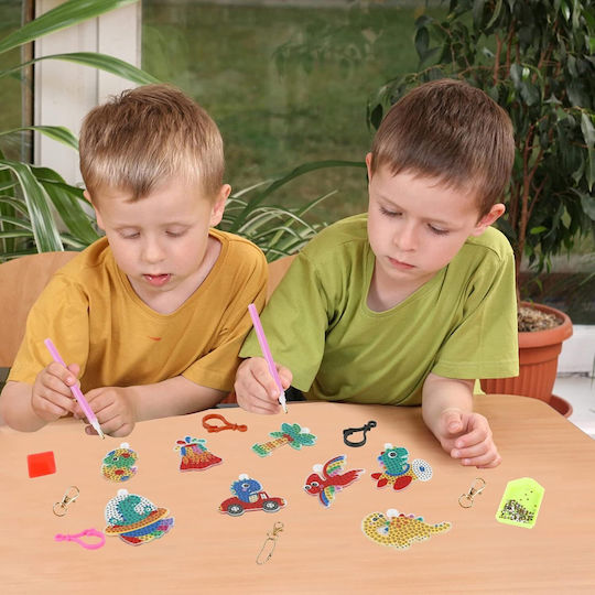 Set Breloc Mozaic Diamant Zola 15 Modele Dinozauri Pentru Copii Pietre Colorate Autocolante Multicolore
