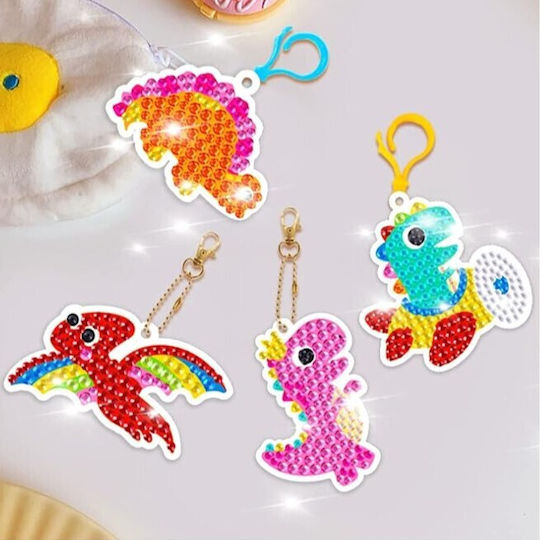 Set Breloc Mozaic Diamant Zola 15 Modele Dinozauri Pentru Copii Pietre Colorate Autocolante Multicolore