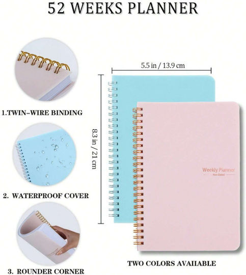 Spiral Planner Agenda Weekly Organization Habit Tracker To-do List Pink A5