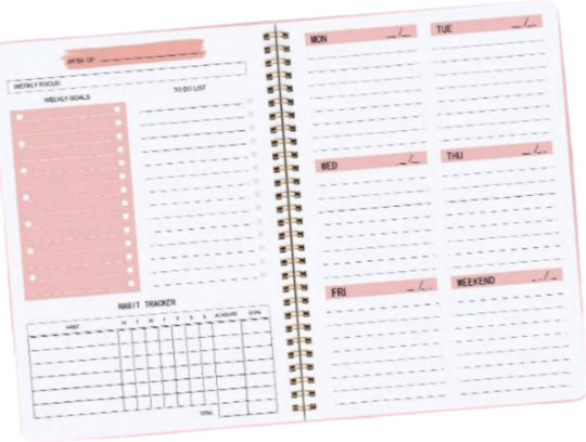 Spiral Planner Agenda Weekly Organization Habit Tracker To-do List Pink A5