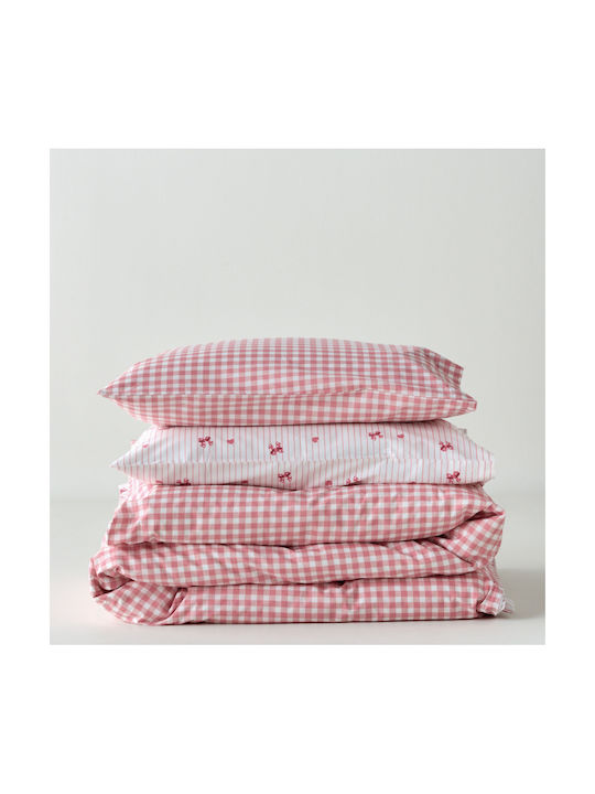 Kentia Σετ Σεντόνια Ημίδιπλα Βαμβακερά Sassy White-pink 190x270cm 3τμχ