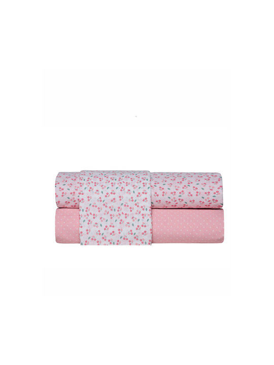 Kentia Single Cotton Sheet Set Cereza White-pink 160x245cm 3pcs