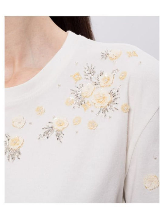 Damenbluse Blumen Farbe Ecru