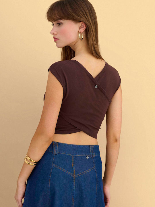 Women's Cotton Sleeveless Brown Blouse