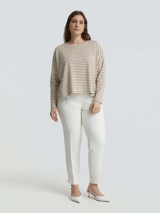 Women's Long Sleeve Striped Beige Blouse