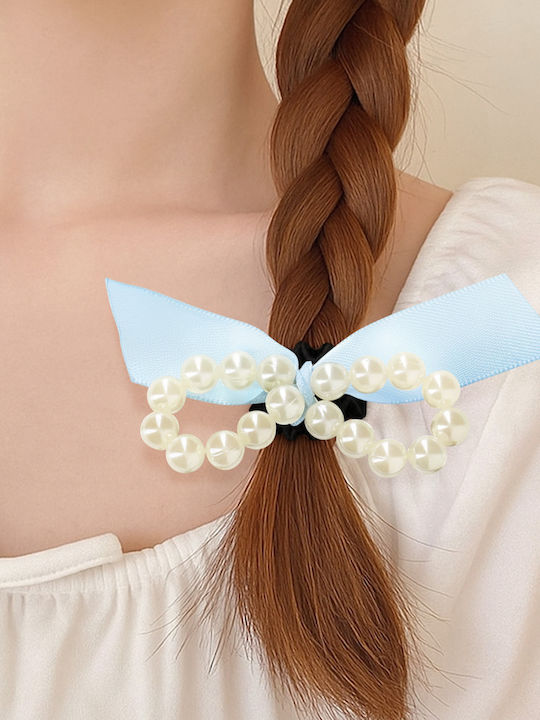 Elastic Trend Hair Beaded Satin Knot Subtle Blue