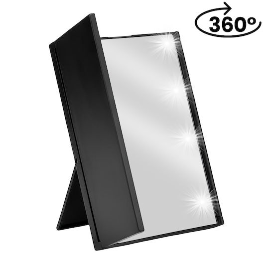 Avizar Triptych Makeup Mirror Integrated Led Lighting Foldable Wings Black