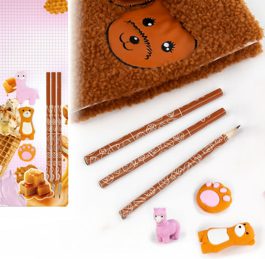 Set 3 Pencils 3 Scented Erasers Zola Salted Caramel Scent Fun Designs Brown