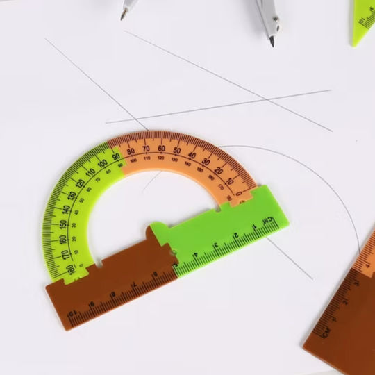 Set De 4 Piese Instrumente Geometrice Zola Riglă 20 Cm Set Echer Transportor Compas Design Minecraft